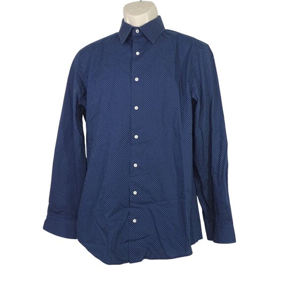 Ben Sherman Blue Polka Dot Button Up Long Sleeve Shirt Men Size M 15-15.5 32-33 - Picture 1 of 12